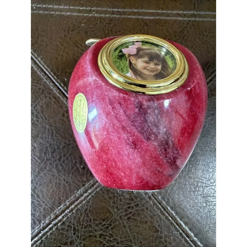 Andrea by Sadek Red Apple Polished Marble Paperweight Picture Frame Brass Stem
